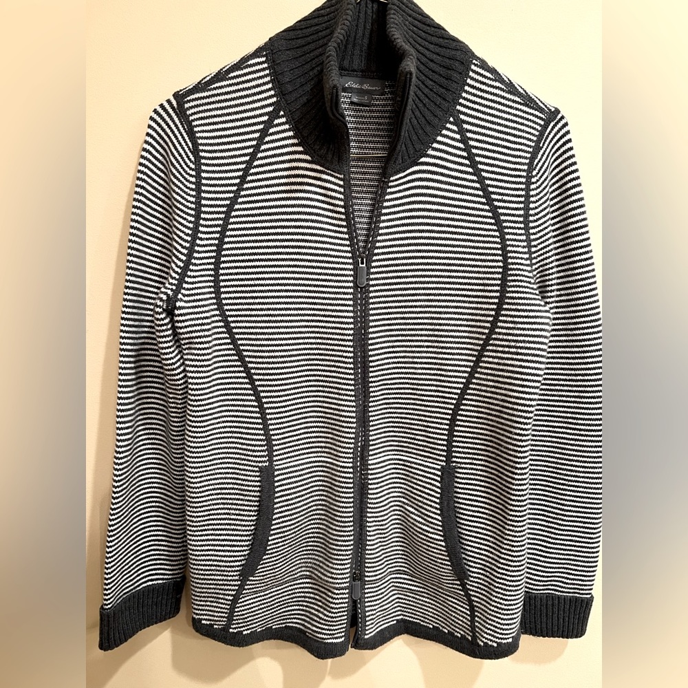 Eddie Bauer double zip gray cardigan S